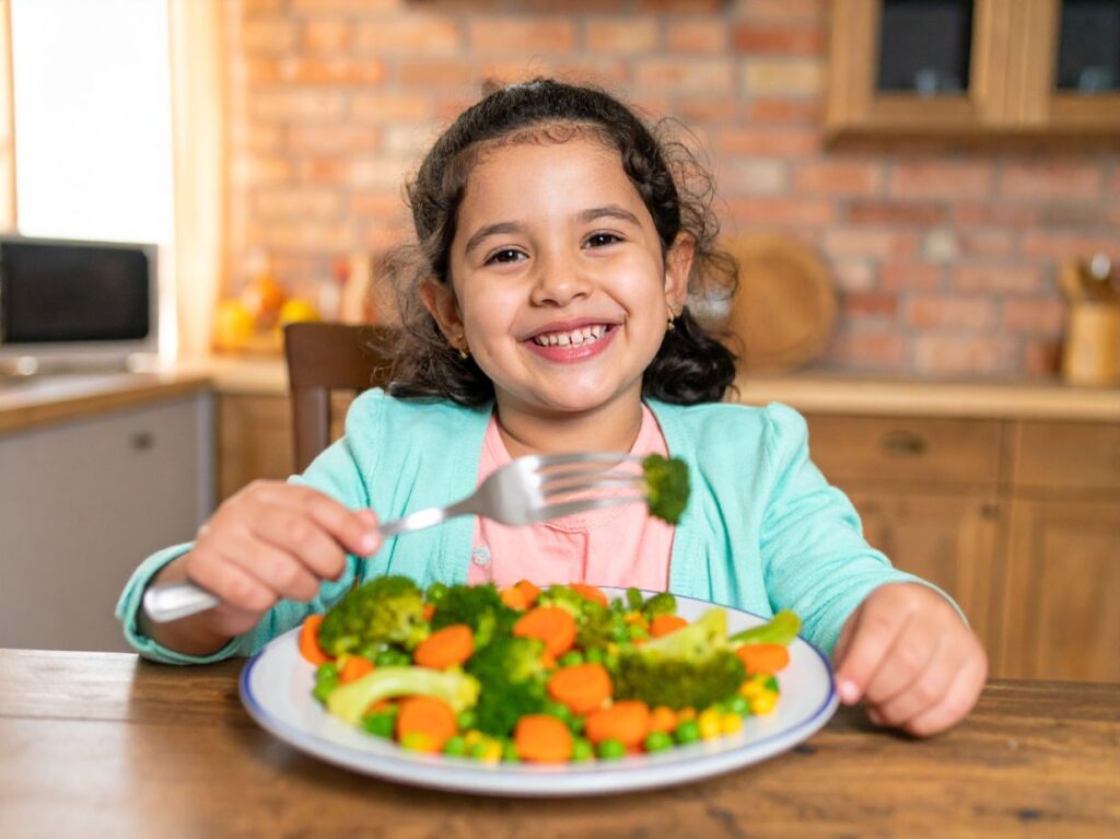 Una niña comiendo nutritivamente