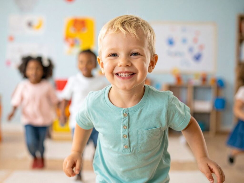 Un niño sonriendo porque sus padres conocen la importancia del juego simbólico en el desarrollo infantil